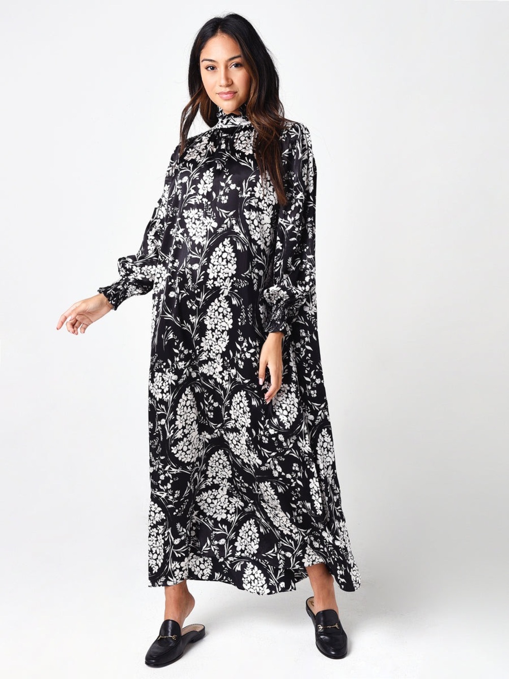 Hunter Bell Crosby Silk Maxi Dress in Black Multi/Floral, Size 4